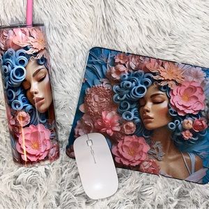3D Floral mousepad with matching stainless steel tumbler